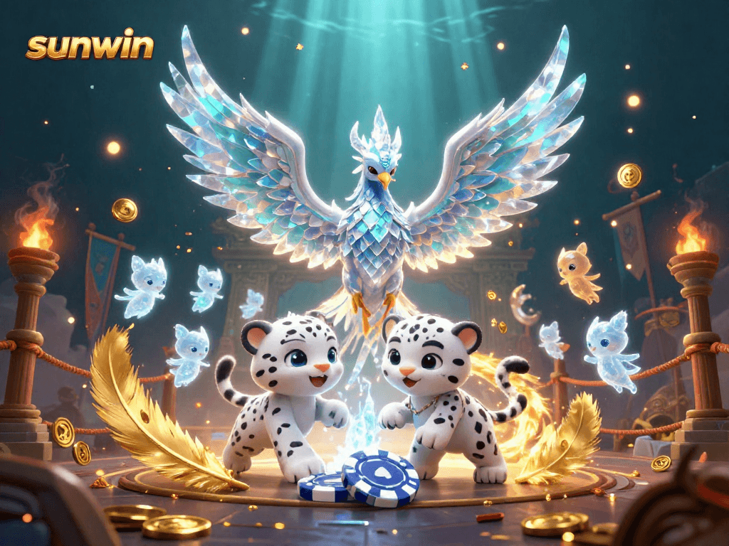 Challenge your luck at Sunwin with an exciting 3D casino scene filled with vibrant characters and gaming elements.