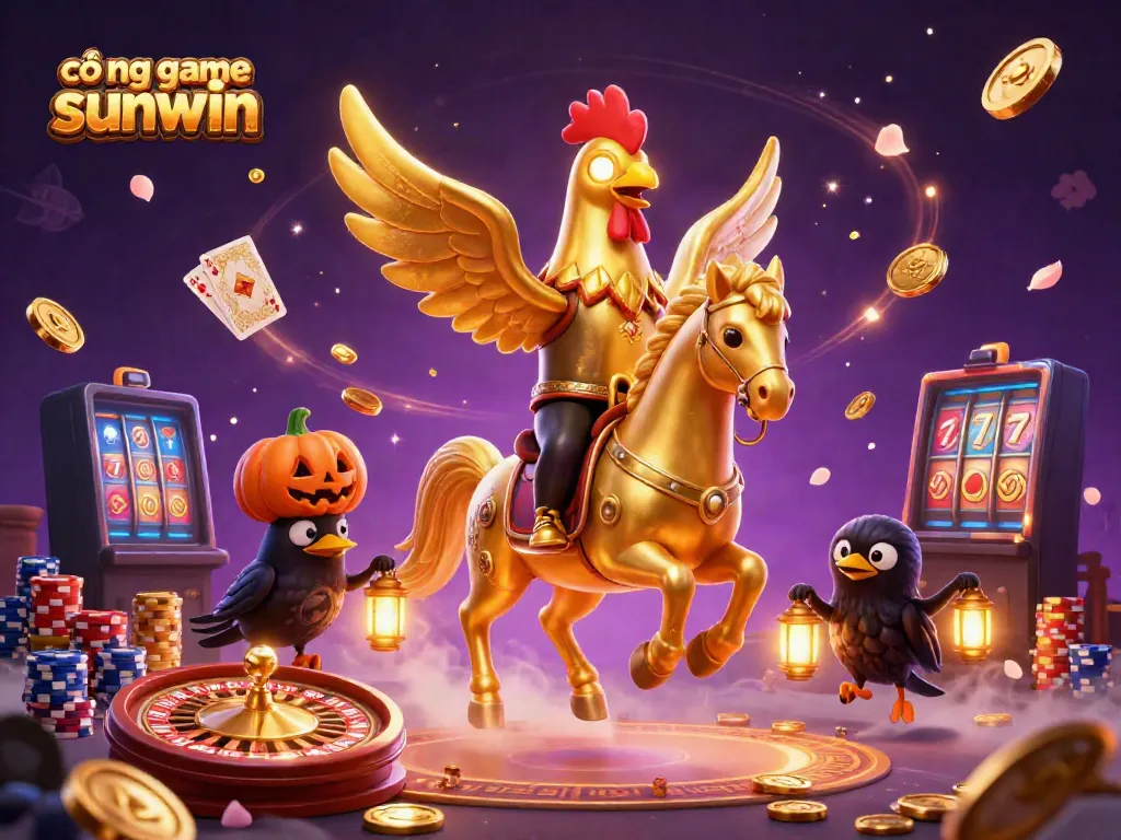 Experience vibrant gaming at cổng game sunwin, featuring a golden rooster and unique casino elements.