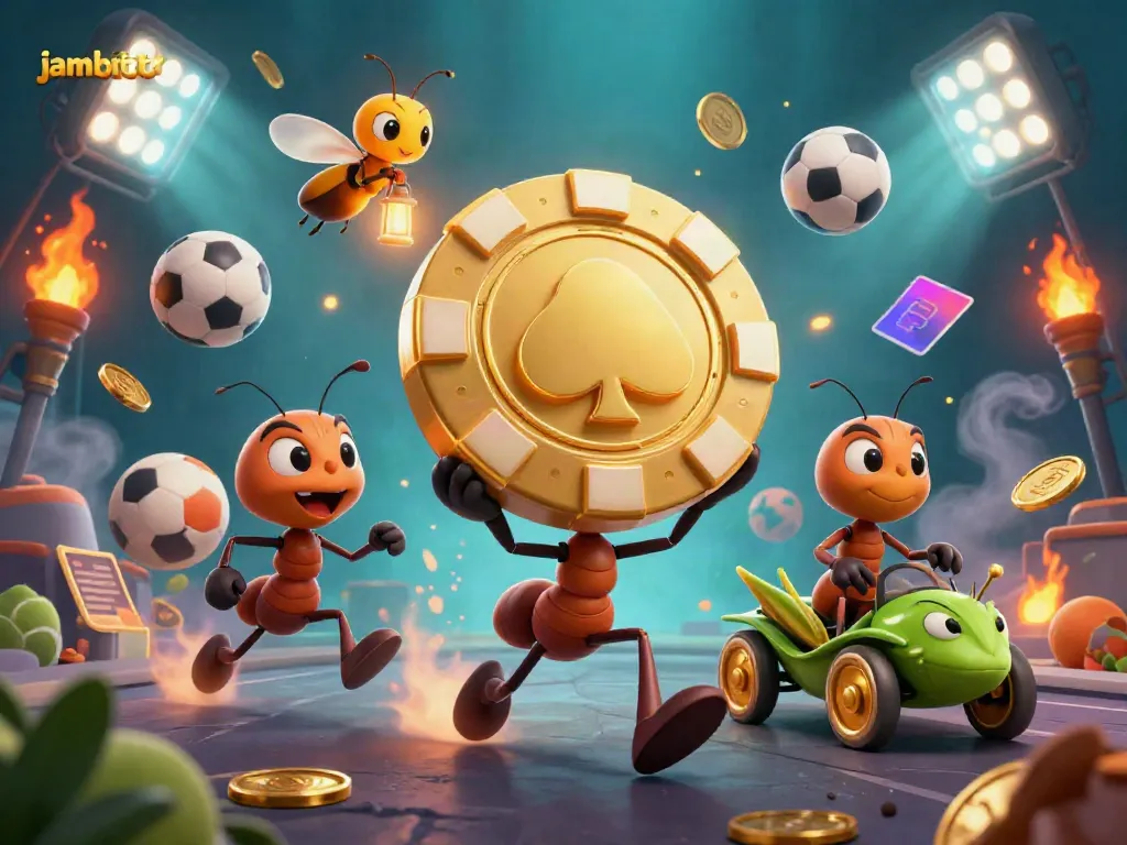 Experience the thrill of winning at Jambitoto with our unique 3D heist-themed illustration featuring dynamic characters and gold!