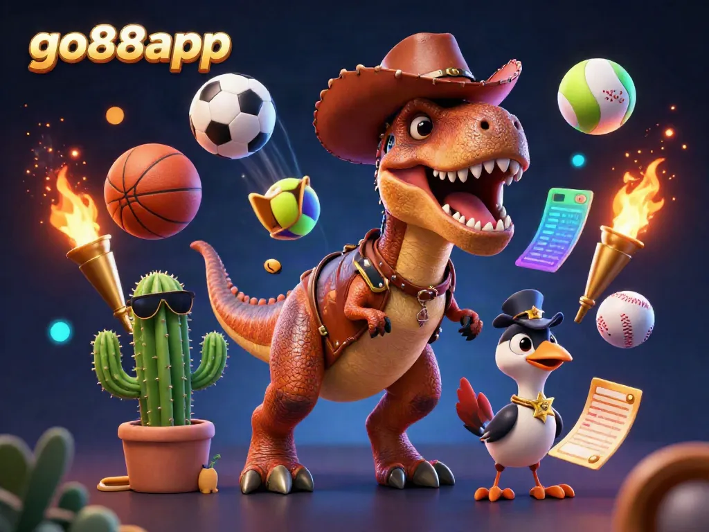 Engage with exciting games at go88app featuring a vibrant cowboy dinosaur scene.