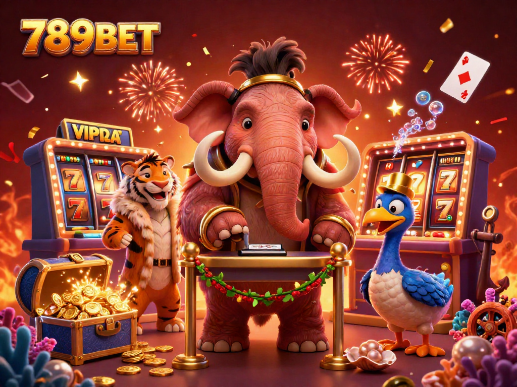 Engage players with 789BET's vibrant casino scene featuring a mammoth bouncer and treasures!