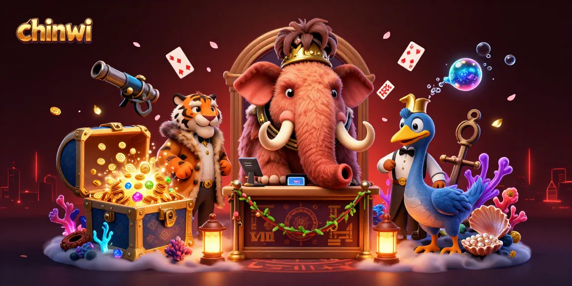 Join the excitement with chinwi at the casino featuring a vibrant cartoon bouncer and thrilling elements.