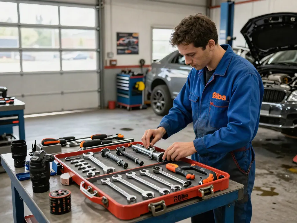 Professional mechanic using Beta tools USA in a well-equipped automotive workshop