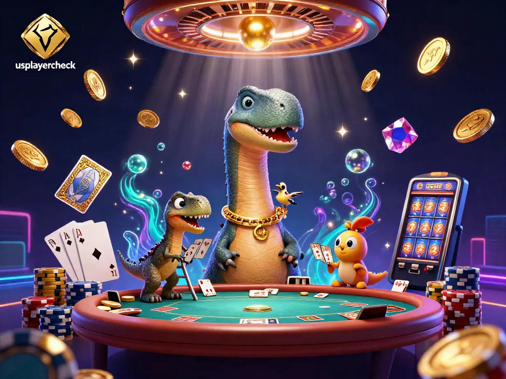 Experience the excitement of usplayercheck with a lively casino scene featuring animated dinosaurs.