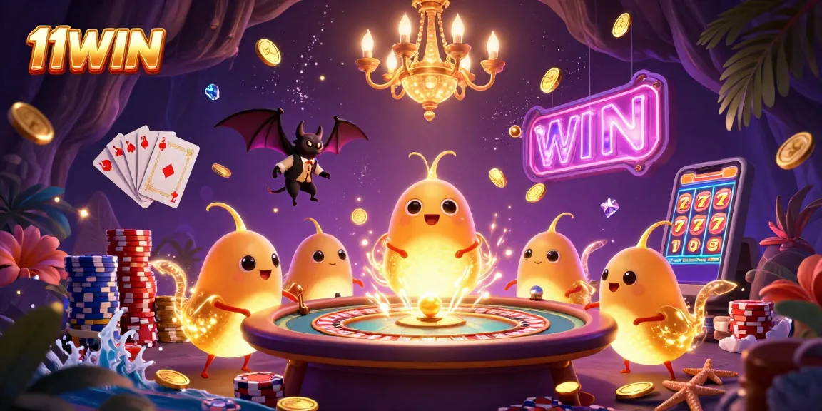 Play exciting casino games at 11WIN with glowworms lighting the table and dealer.