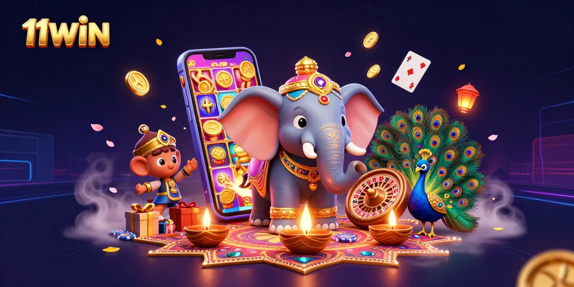 Spin the reels and win big with 11WIN's vibrant casino experience illustrated with 3D characters.