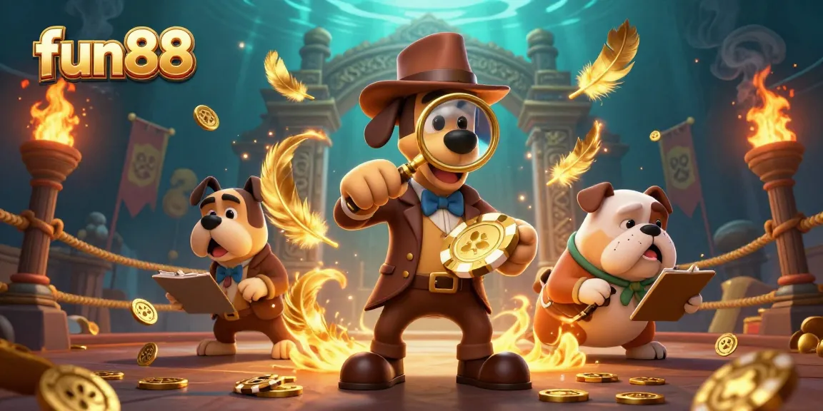 Engage in fun88 gameplay with a detective-themed scene featuring golden poker chips and adventurous characters.